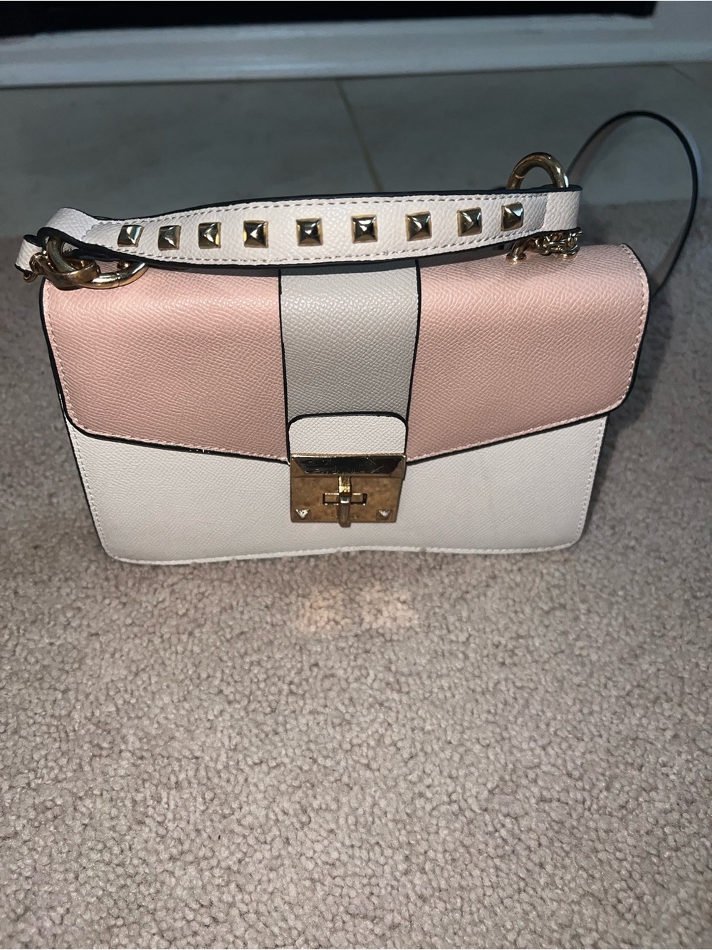 Aldo Two-Tone Pink and Cream Crossbody with Gold Hardware